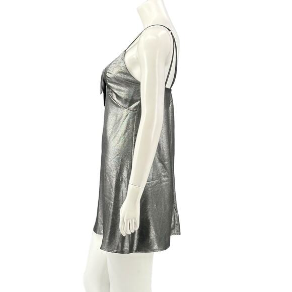 Topshop Dress Womens 4 Silver Shimmer Foil Mini Slip Holiday Babydoll Glam‎ Y2K - Picture 4 of 10